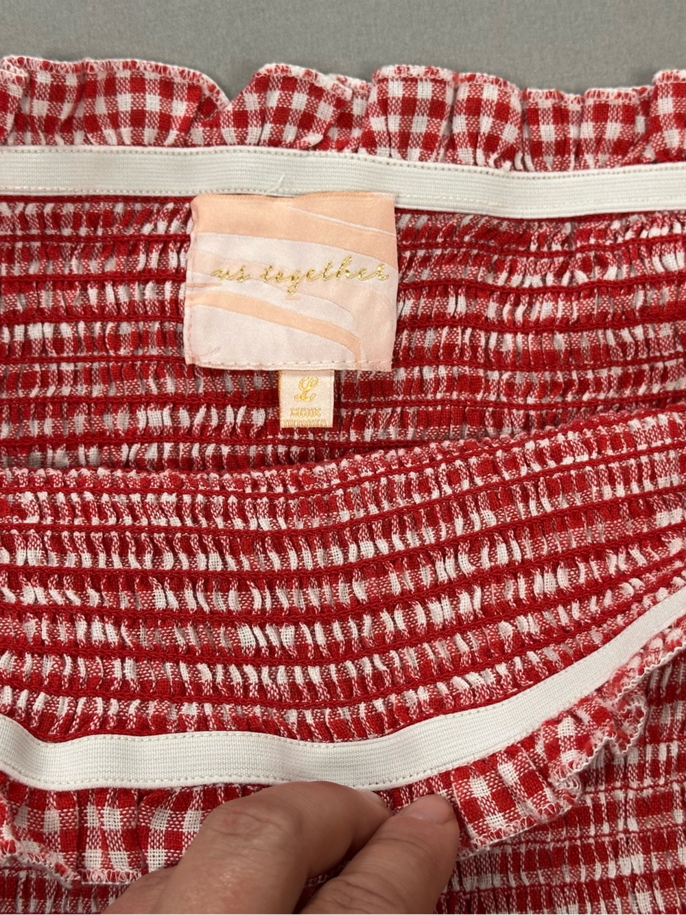 Us Together Off The Shoulder Bell Sleeve Shirred Ruffle Top, Gingham - Large - Picture 10 of 13